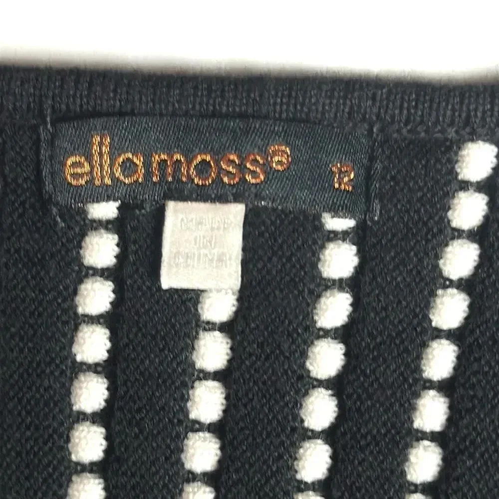 Ella Moss Summer Knit Dress Fit & Flare Black White Cotton Girl’s sz 12 Slim Fit